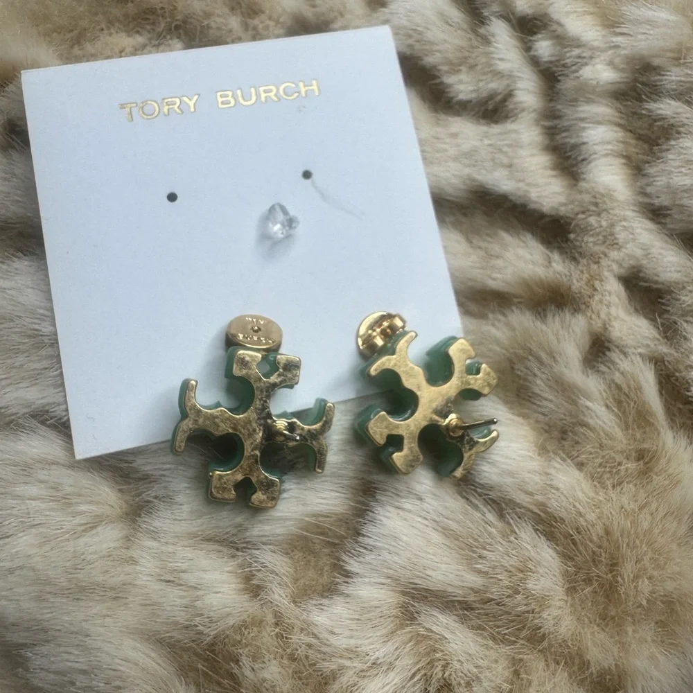 Tory Burch Green Logo Stud Earrings - Picture 12 of 12